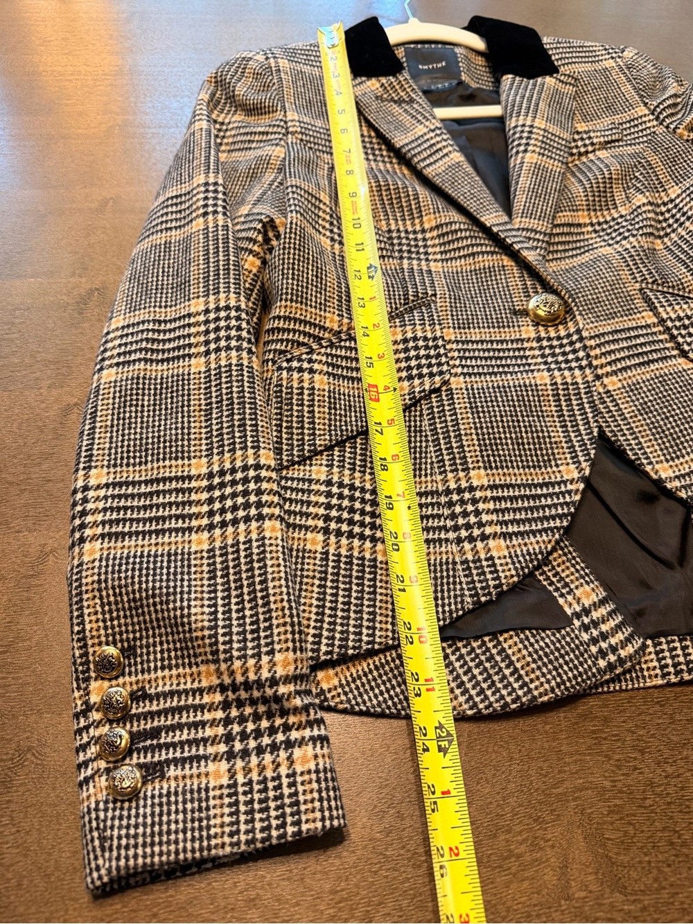 Smythe 100% Wool Houndstooth Plaid Blazer Velvet Collar Size 6 - Picture 14 of 16